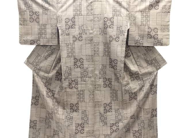 JAPANESE KIMONO / SILK / DORO OSHIMA TSUMUGI / WOVEN FLORAL CREST
